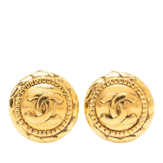 Chanel Vintage CC Logo Round Earrings Gold Plated