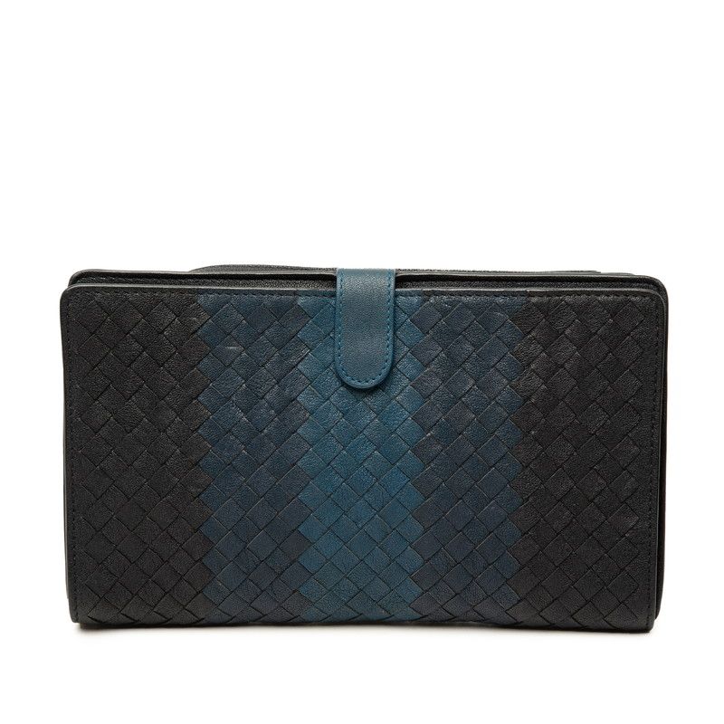 Bottega Veneta Intrecciato Clutch Black Navy Leather