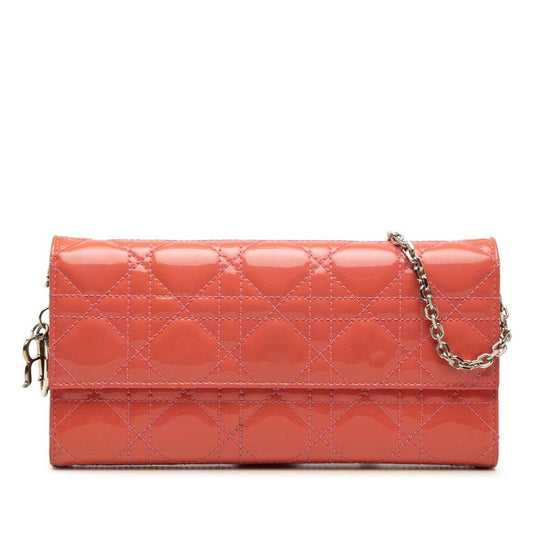 Dior Cannage Lady Dior Wallet Chain Shoulder Bag Pink Patent Leather
