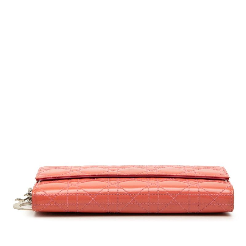 Dior Cannage Lady Dior Wallet Chain Shoulder Bag Pink Patent Leather — view 3