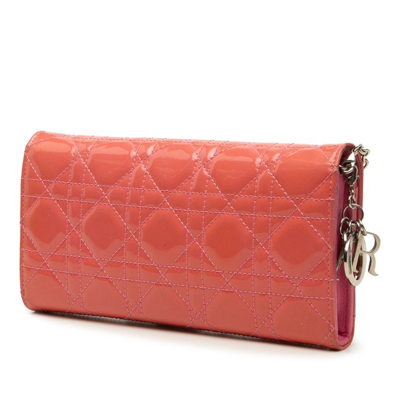 Dior Cannage Lady Dior Wallet Chain Shoulder Bag Pink Patent Leather — view 2