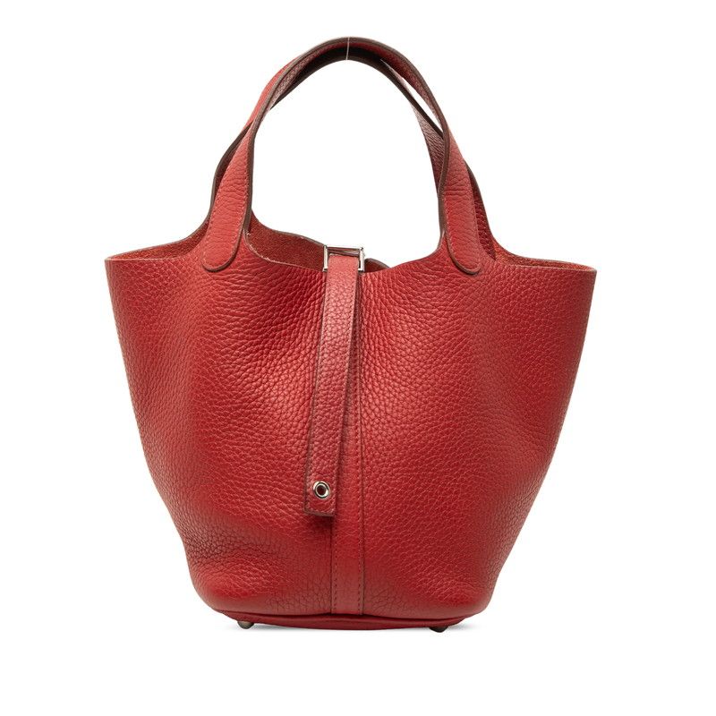 Hermes Picotin Lock PM Red Silver Taurillon Clemence Handbag