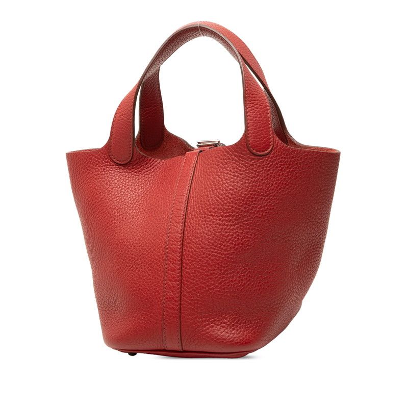 Hermes Picotin Lock PM Red Silver Taurillon Clemence Handbag — view 2