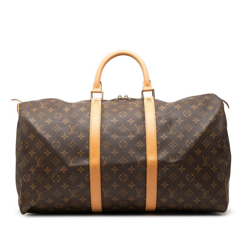 Louis Vuitton Monogram Keepall 50 Boston Bag Brown Leather
