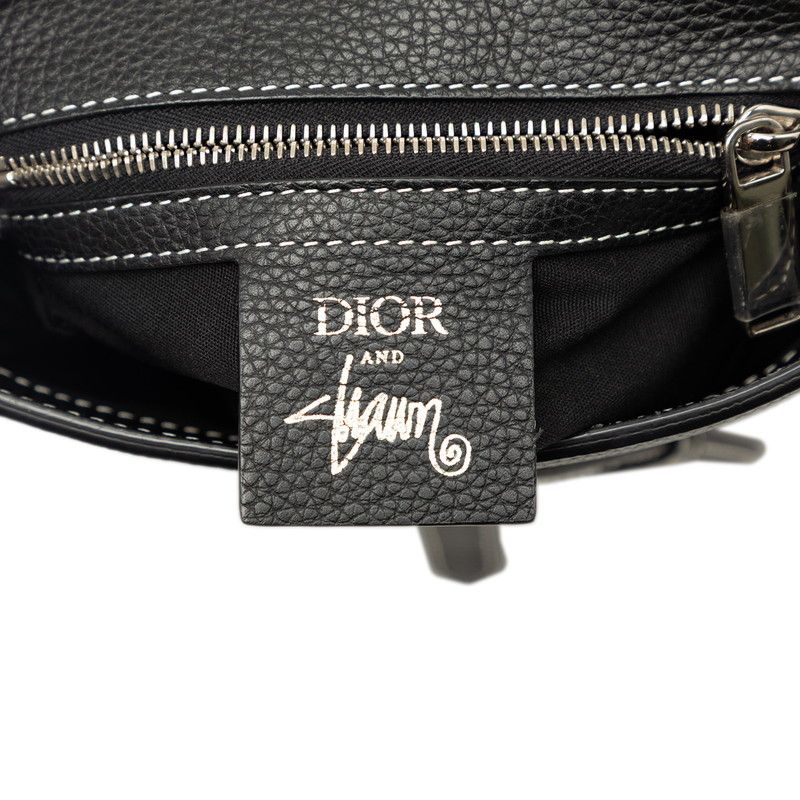 Dior Shawn Stussy Saddle Crossbody Shoulder Bag Black Leather — view 7