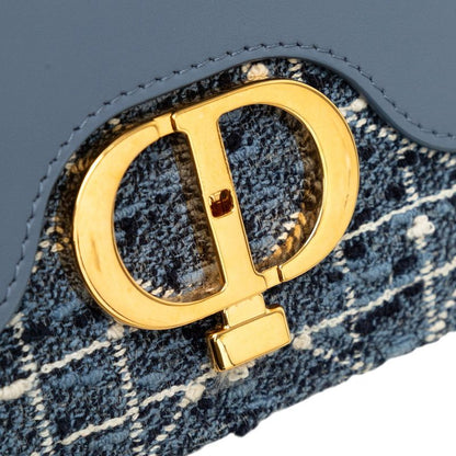 Dior Cannage Jolie Mini Top Handle Shoulder Bag 2-Way Blue Tweed Leather — view 4