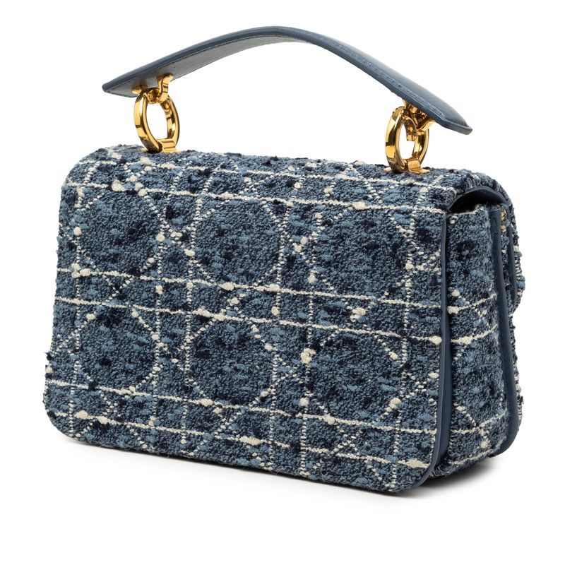 Dior Cannage Jolie Mini Top Handle Shoulder Bag 2-Way Blue Tweed Leather — view 2