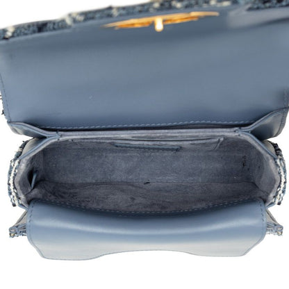 Dior Cannage Jolie Mini Top Handle Shoulder Bag 2-Way Blue Tweed Leather — view 5