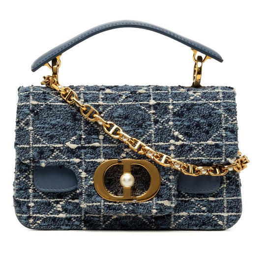 Dior Cannage Jolie Mini Top Handle Shoulder Bag 2-Way Blue Tweed Leather