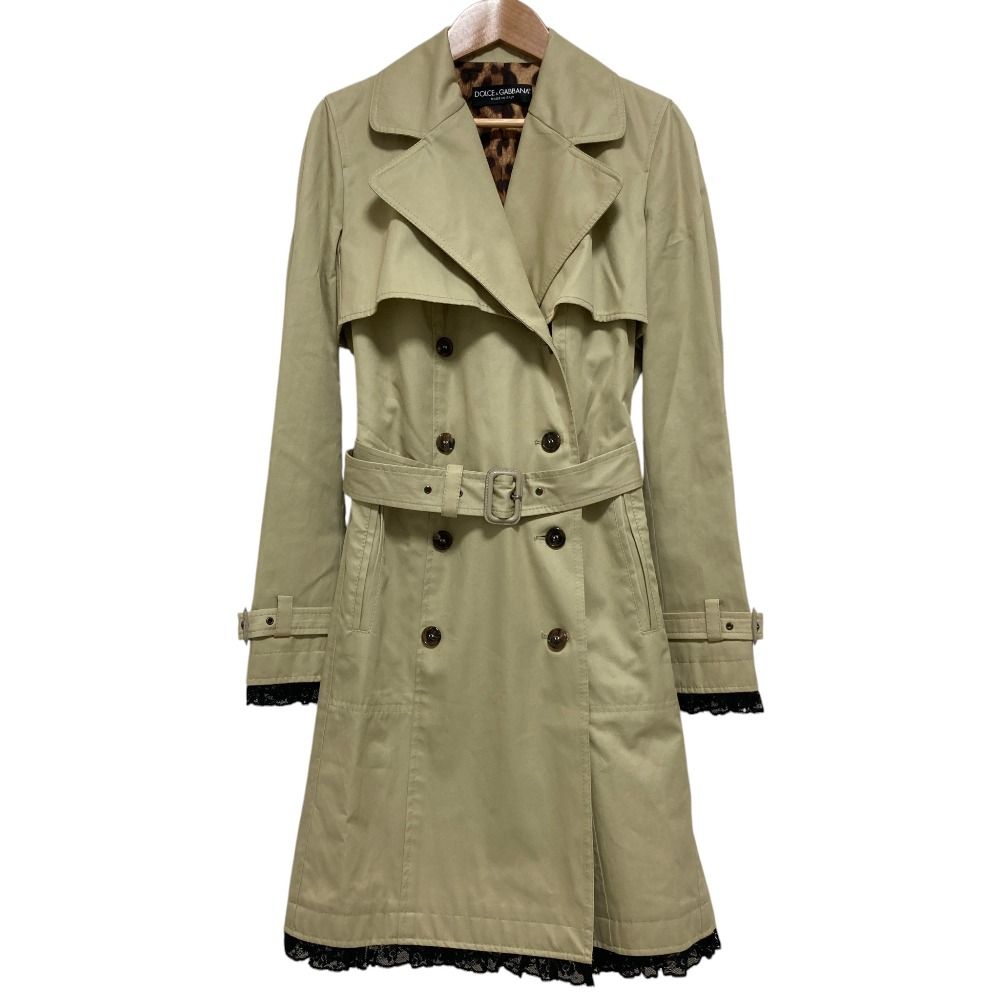Dolce & Gabbana Lace Docking Lining Leopard Trench Coat Beige 36