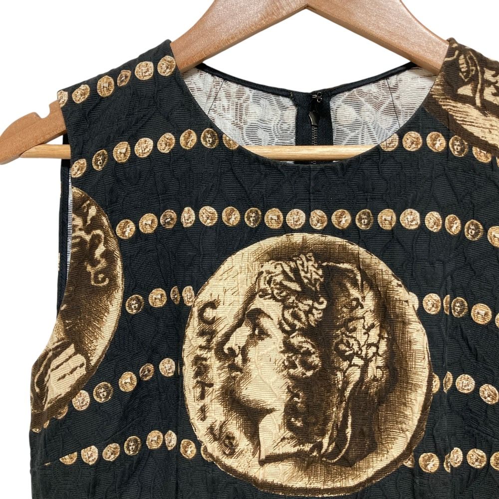 Dolce & Gabbana Ancient Coin Pattern Embossed Sleeveless Dress Black 40 — view 2