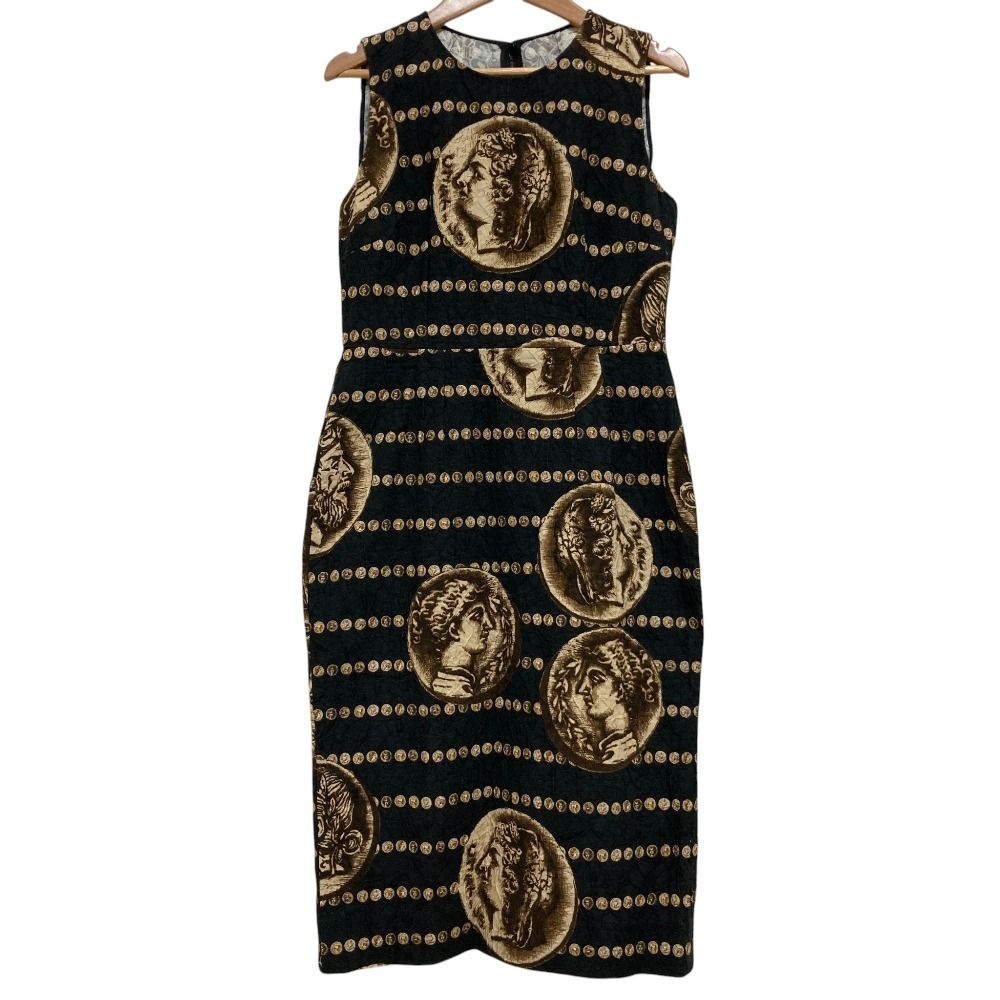 Dolce & Gabbana Ancient Coin Pattern Embossed Sleeveless Dress Black 40