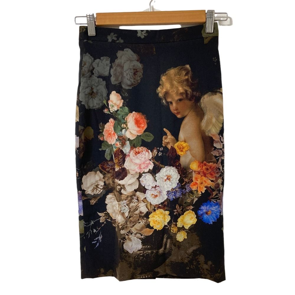 Dolce & Gabbana Flower Angel Print Silk Skirt Black 36