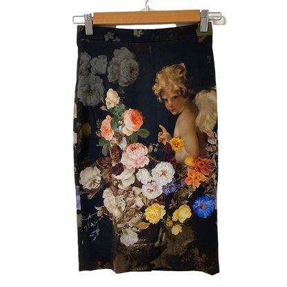 Dolce & Gabbana Flower Angel Print Silk Skirt Black 36