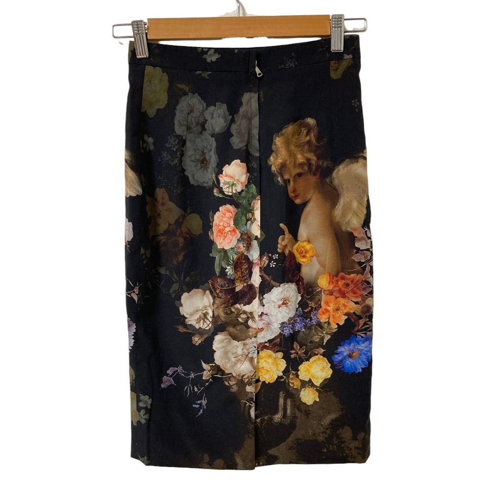 Dolce & Gabbana Flower Angel Print Silk Skirt Black 36 — view 2