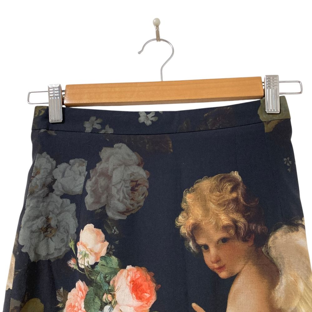Dolce & Gabbana Flower Angel Print Silk Skirt Black 36 — view 3