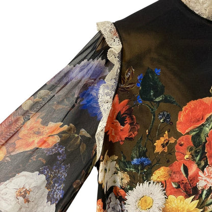 Dolce & Gabbana Flower Angel Print Sheer Sleeve Blouse Black 36 — view 5