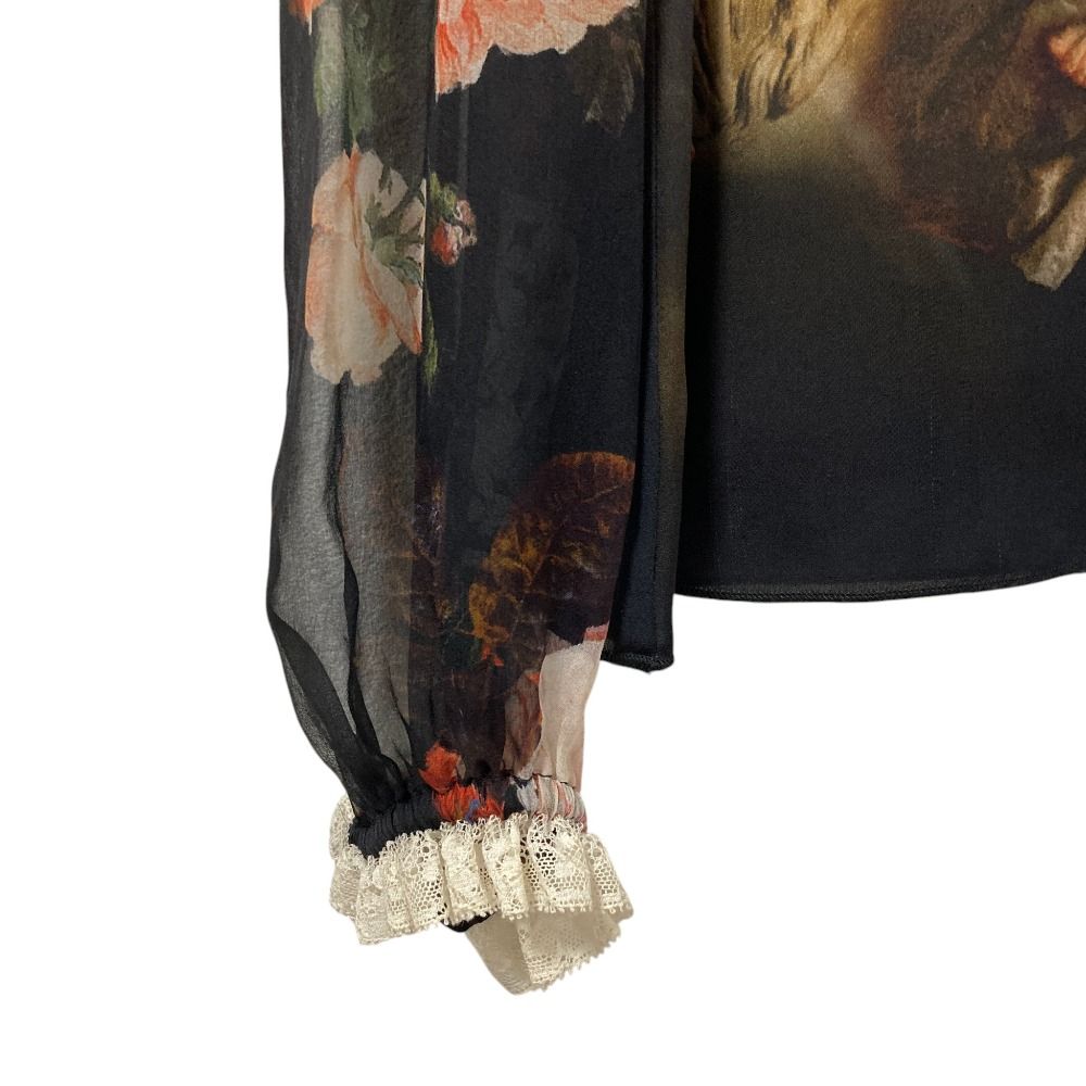Dolce & Gabbana Flower Angel Print Sheer Sleeve Blouse Black 36 — view 6