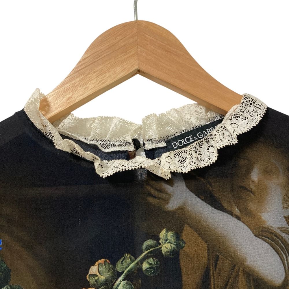 Dolce & Gabbana Flower Angel Print Sheer Sleeve Blouse Black 36 — view 3
