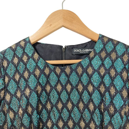 Dolce & Gabbana Lame Jacquard Bijou Decoration Silk Dress Blue — view 3
