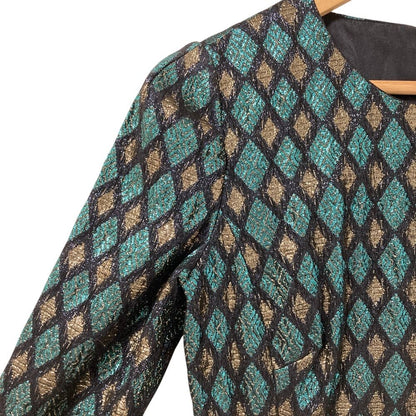 Dolce & Gabbana Lame Jacquard Bijou Decoration Silk Dress Blue — view 4