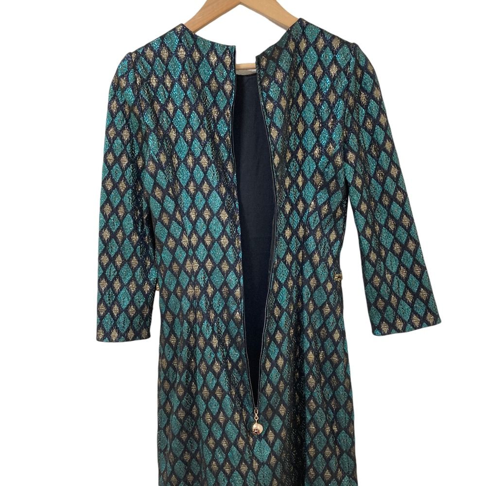 Dolce & Gabbana Lame Jacquard Bijou Decoration Silk Dress Blue — view 6