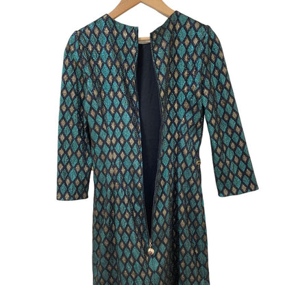 Dolce & Gabbana Lame Jacquard Bijou Decoration Silk Dress Blue — view 6