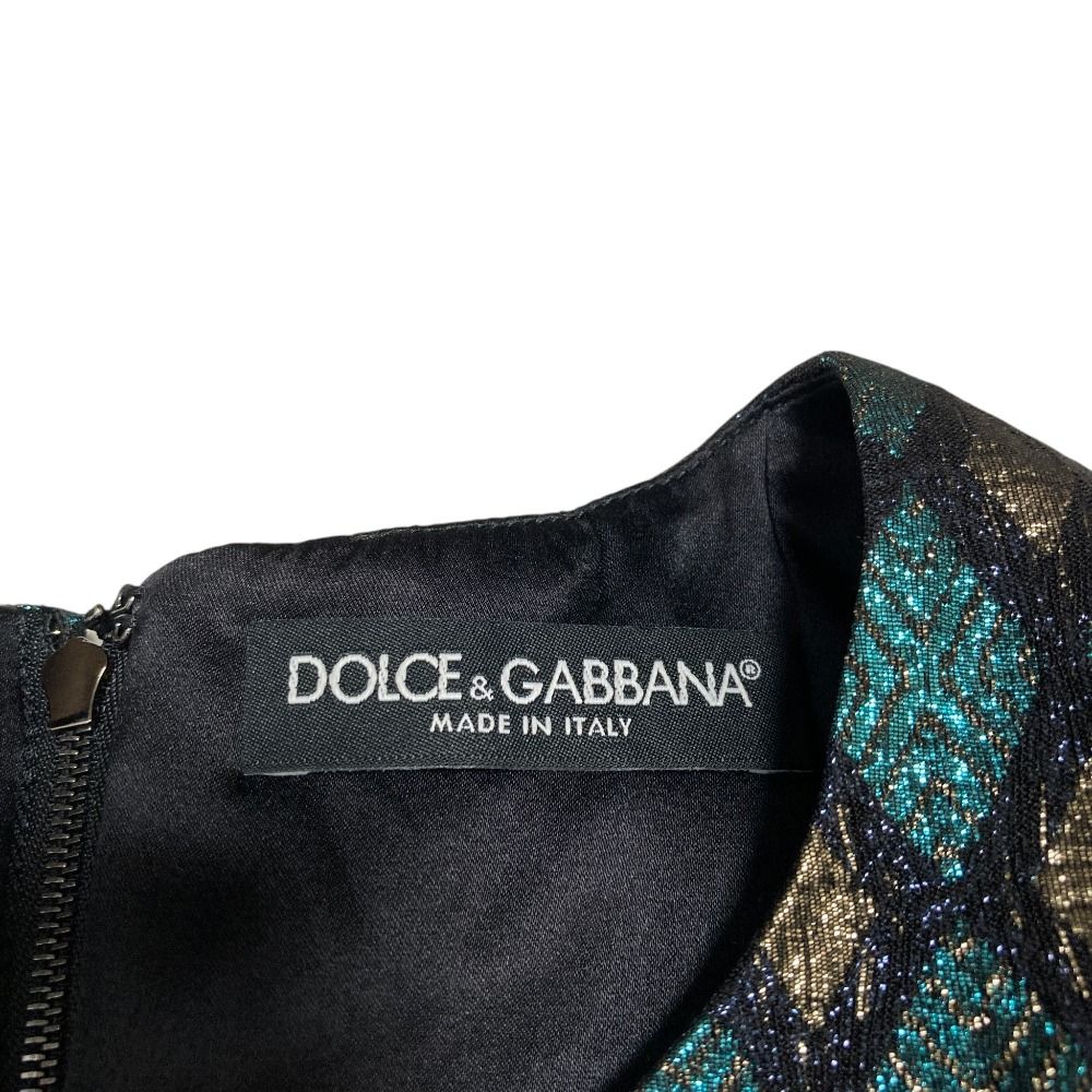Dolce & Gabbana Lame Jacquard Bijou Decoration Silk Dress Blue — view 8