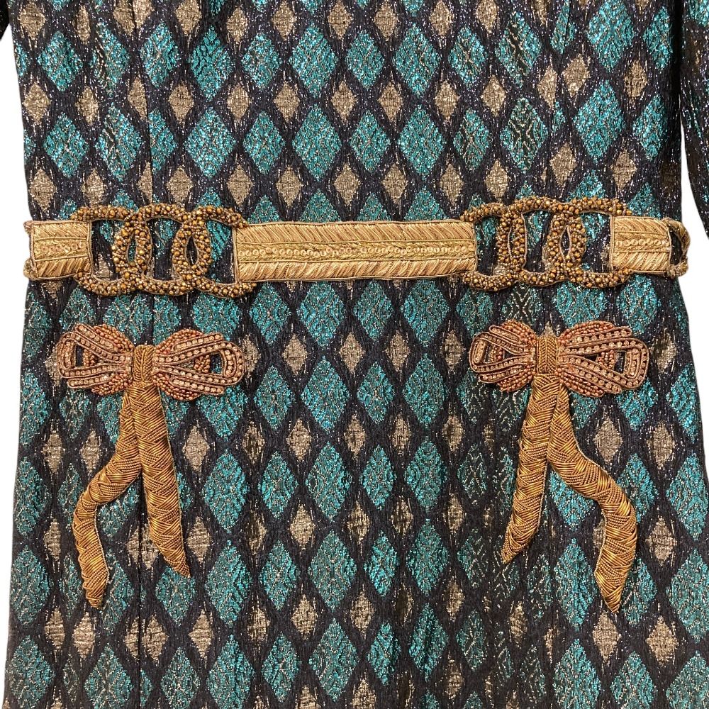 Dolce & Gabbana Lame Jacquard Bijou Decoration Silk Dress Blue — view 5