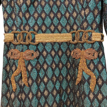 Dolce & Gabbana Lame Jacquard Bijou Decoration Silk Dress Blue — view 5
