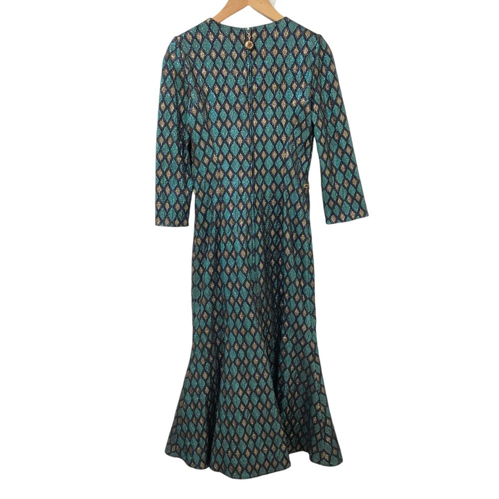 Dolce & Gabbana Lame Jacquard Bijou Decoration Silk Dress Blue — view 2