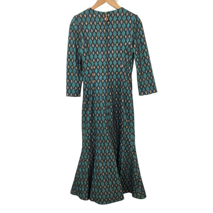 Dolce & Gabbana Lame Jacquard Bijou Decoration Silk Dress Blue — view 2