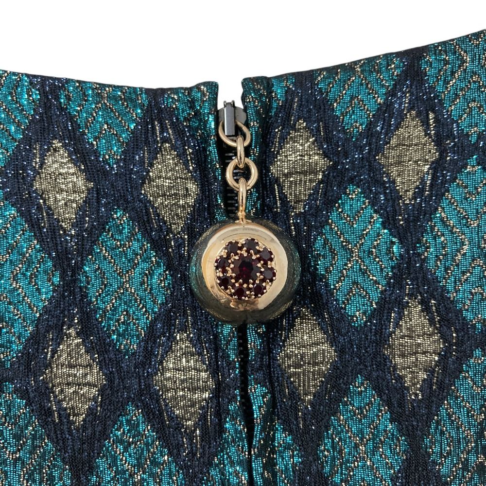 Dolce & Gabbana Lame Jacquard Bijou Decoration Silk Dress Blue — view 7