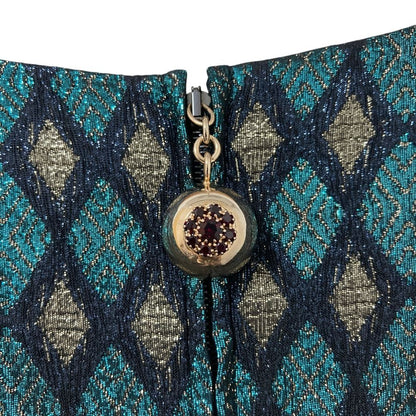 Dolce & Gabbana Lame Jacquard Bijou Decoration Silk Dress Blue — view 7