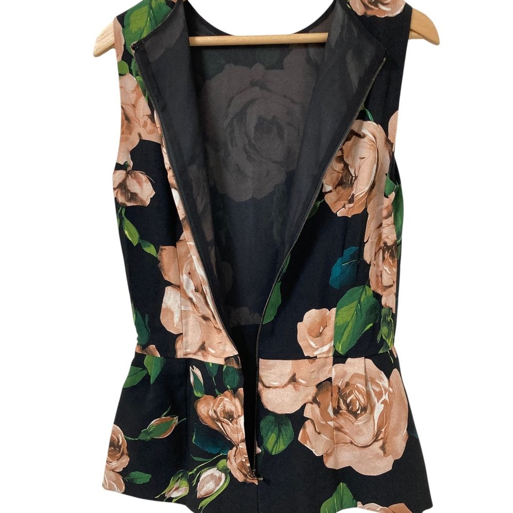 Dolce & Gabbana Rose Print Silk Sleeveless Blouse Black Pink 38 — view 4