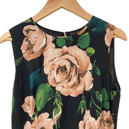 Dolce & Gabbana Rose Print Silk Sleeveless Blouse Black Pink 38 — view 3