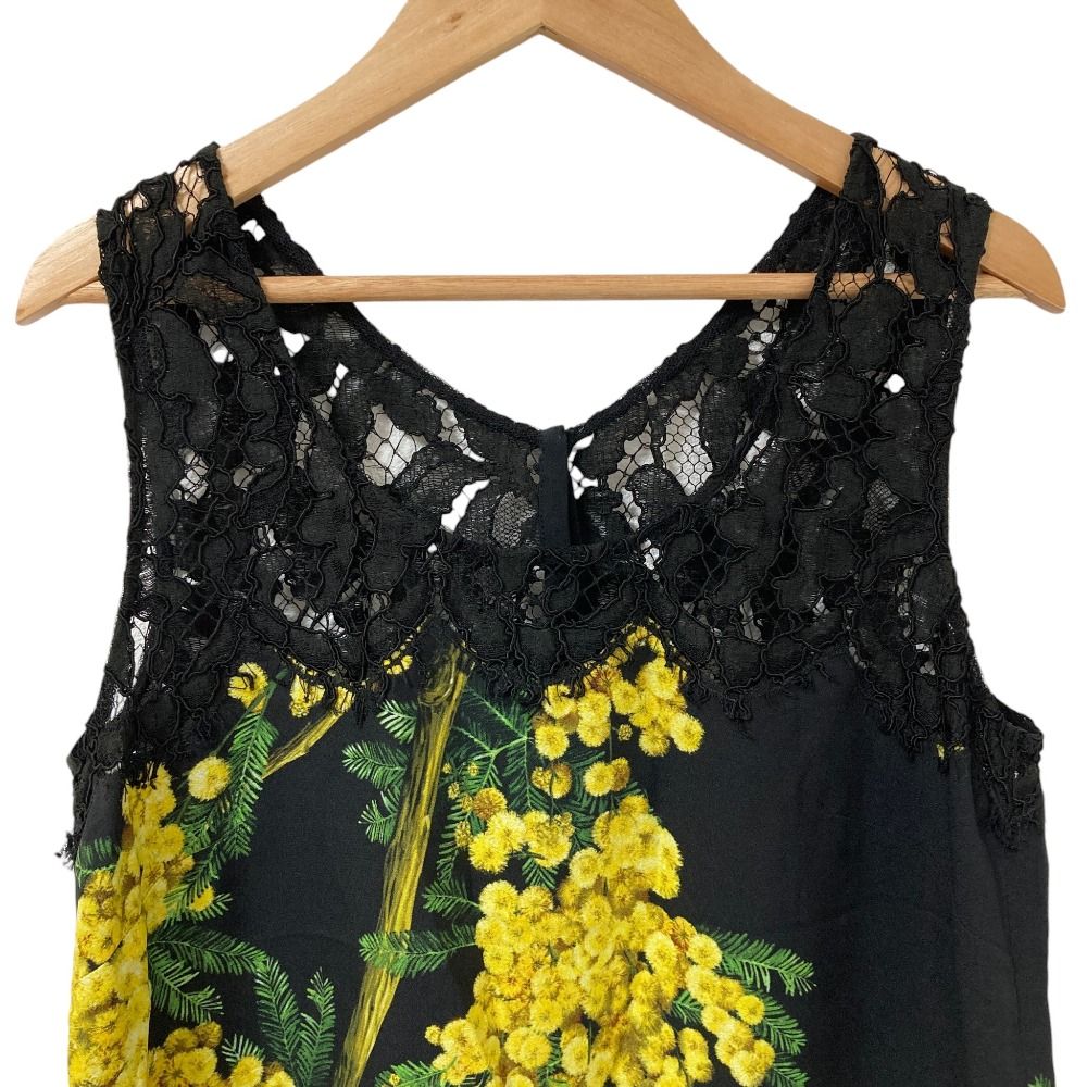 Dolce & Gabbana Mimosa Print Sleeveless Lace Blouse Black Yellow 38 — view 3
