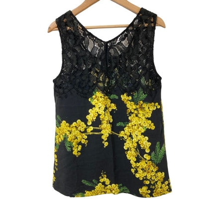 Dolce & Gabbana Mimosa Print Sleeveless Lace Blouse Black Yellow 38 — view 2