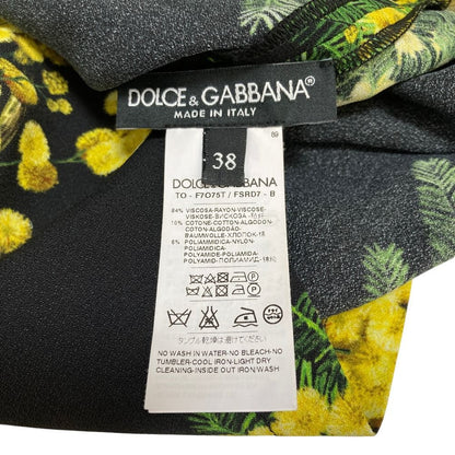 Dolce & Gabbana Mimosa Print Sleeveless Lace Blouse Black Yellow 38 — view 6