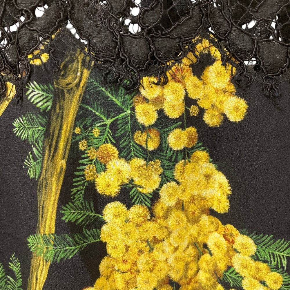 Dolce & Gabbana Mimosa Print Sleeveless Lace Blouse Black Yellow 38 — view 5