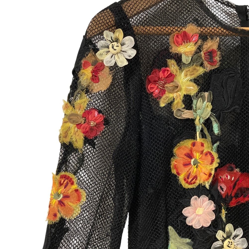 Dolce & Gabbana Flower Embroidered Mesh Dress Black 36 — view 8
