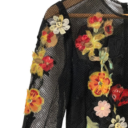 Dolce & Gabbana Flower Embroidered Mesh Dress Black 36 — view 8