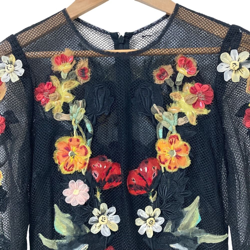 Dolce & Gabbana Flower Embroidered Mesh Dress Black 36 — view 6