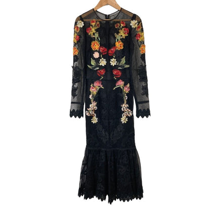Dolce & Gabbana Flower Embroidered Mesh Dress Black 36