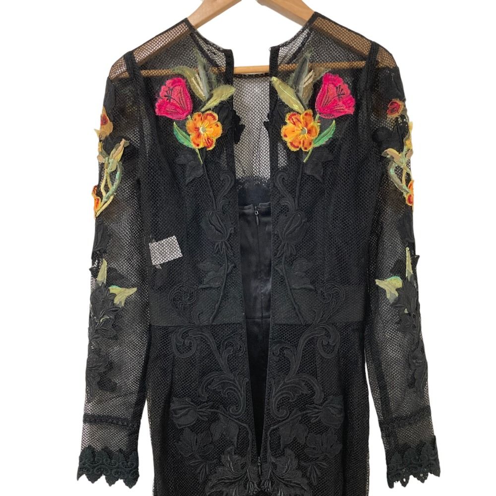 Dolce & Gabbana Flower Embroidered Mesh Dress Black 36 — view 7