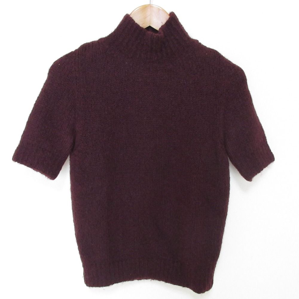 Gucci Tom Ford Era Wool Mohair Blend High Neck Short Sleeve Knit Sweater Bordeaux M