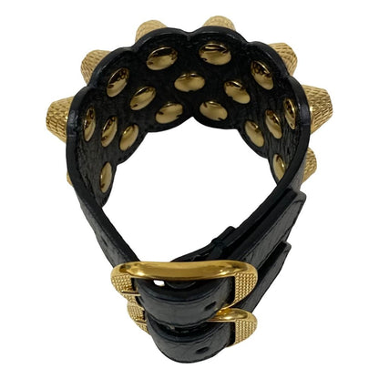 Balenciaga Giant Studs Leather Bracelet Bangle Black — view 4