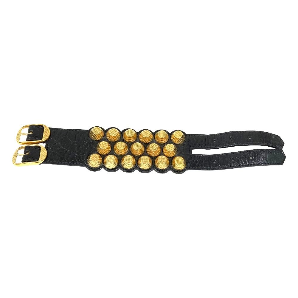 Balenciaga Giant Studs Leather Bracelet Bangle Black — view 5