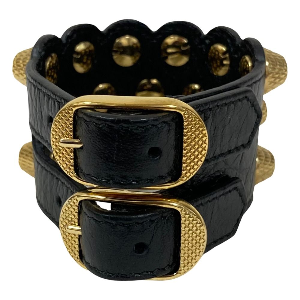 Balenciaga Giant Studs Leather Bracelet Bangle Black — view 3