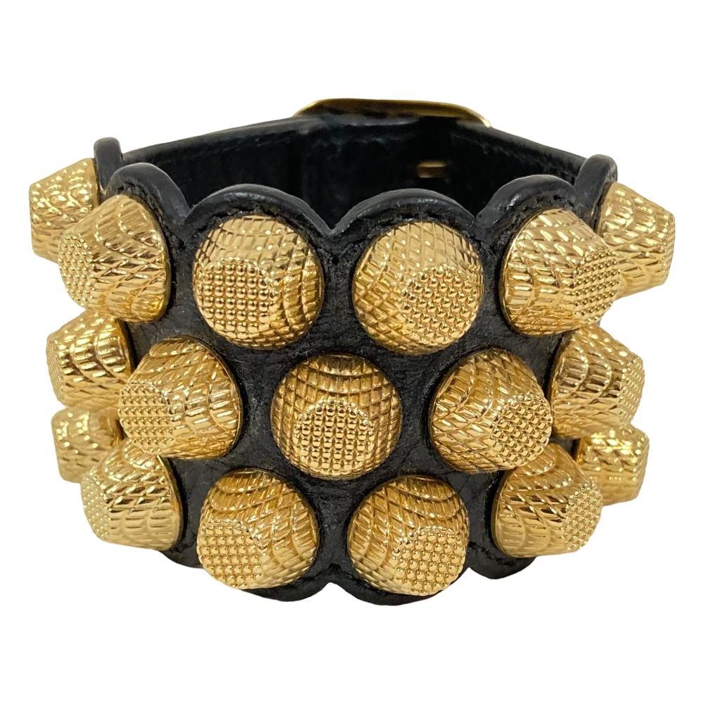 Balenciaga Giant Studs Leather Bracelet Bangle Black